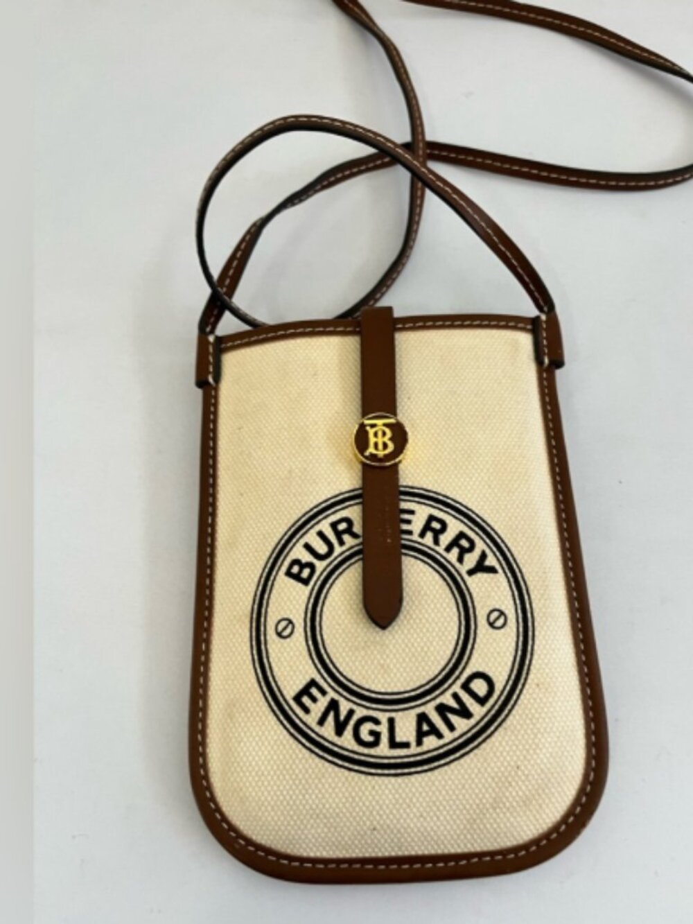 Burberry Cream Canvas Crossbody Phone Pouch with Brown Leather Trim - Picture 3 of 3